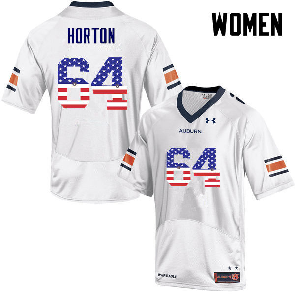 Auburn Tigers Women's Mike Horton #64 White Under Armour Stitched College USA Flag Fashion NCAA Authentic Football Jersey EXJ3574GU